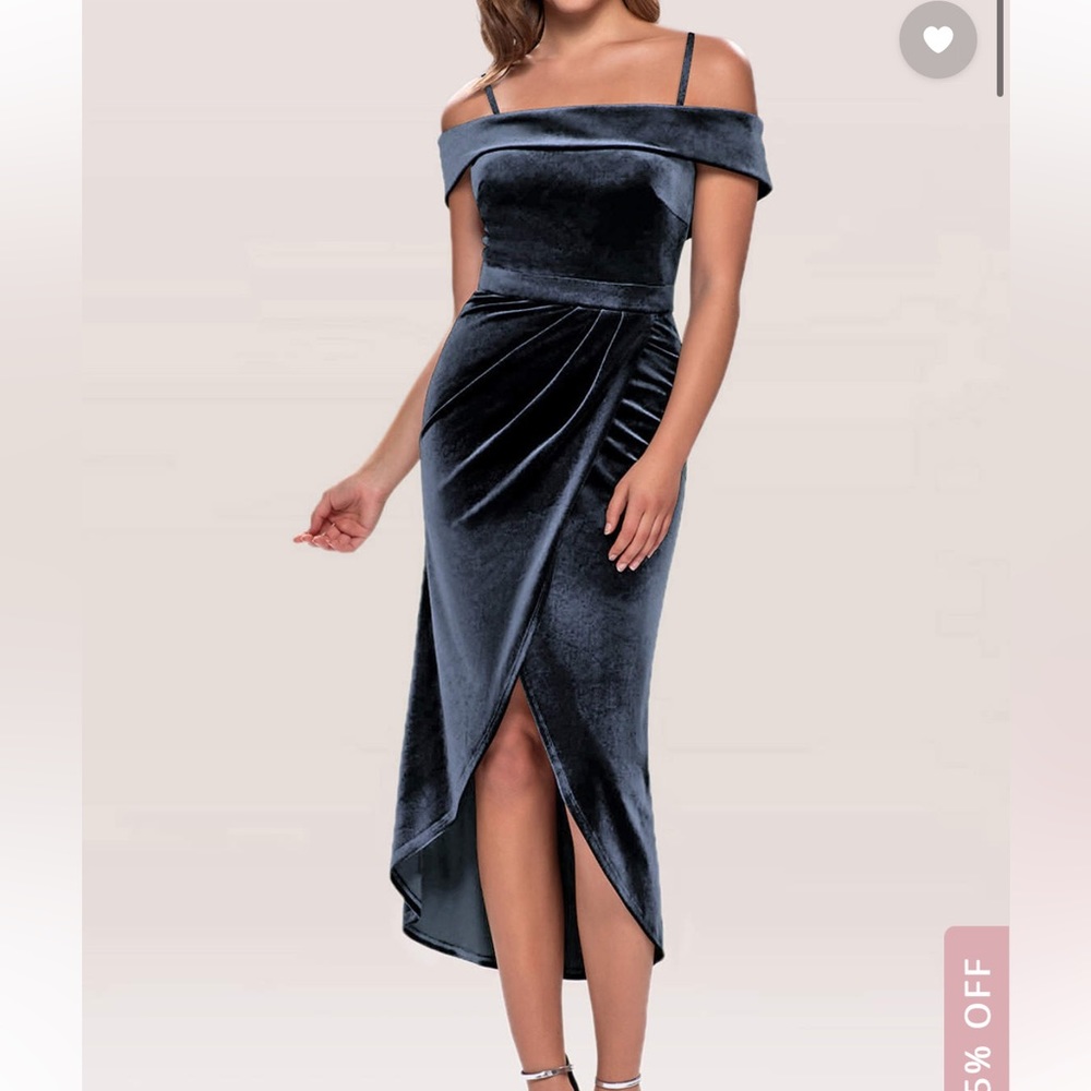 Azazie French Blue Velvet Midi Dress